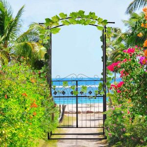 Outsunny Garden Outdoor Entrance Arch with Door - Black