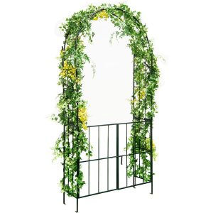 Garden Arch Arbor Trellis with Gate - Black