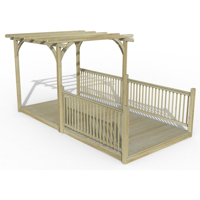 Ultmia Pergola and Decking kit with Balustrades - 4.8m / 3 Side Balustrades