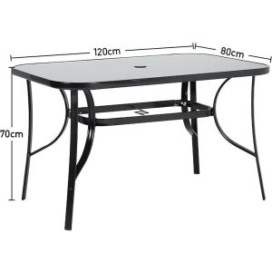 Rectangular Outdoor Dining Table with Tempered Glass Top and Parasol Hole