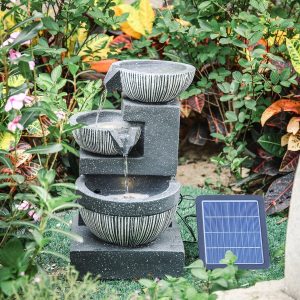 3-Tierd Solar Powered Garden Water Fountain Rockery Decorated