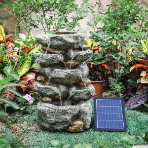 Garden Solar Powered Cascading Waterfall Fountain with LED Lights