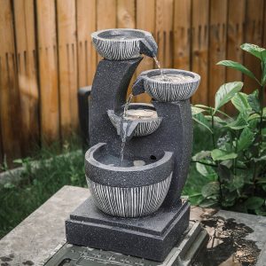 4-Tiered Garden Cascading Water Fountain with LED Lights Bowls Decorated