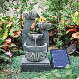 Solar Powered  Water Pump Waterfall Garden Water Feature Decorate with LED Lights