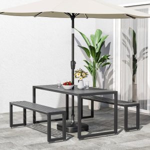 6 Seaters Grey Metal Outdoor Dining Set