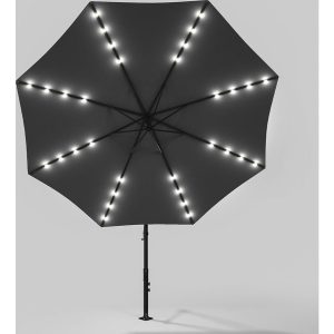 Grey Outdoor Cantilever Parasol Umbrella with LED Lights