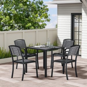 Grey Metal Square Outdoor Dining Table with Parasol Hole