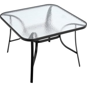 105CM Wide Square Glass-Top Outdoor Dining Table with Parasol Hole