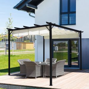 White Square Horizontal Outdoor Pulling Pergola