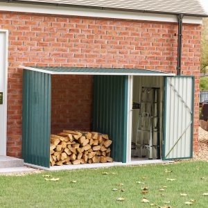 250CM Wide Metal Garden Storage Shed with Open Log Rack