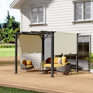 240CM Height Square Garden Pergola with Retractable Canopy