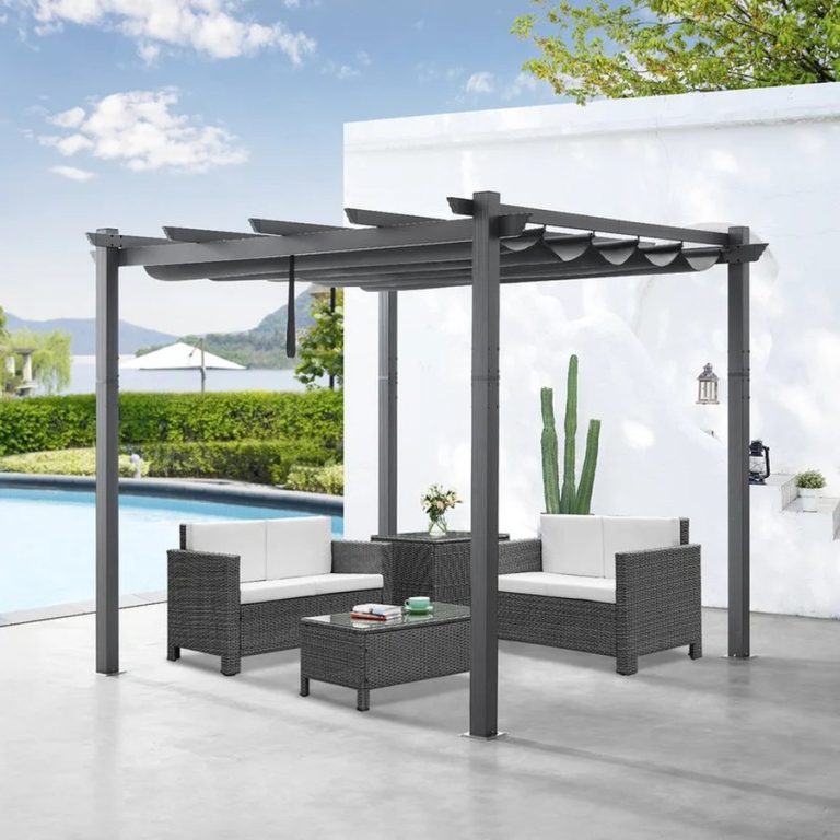 3 X 3 M Outdoor Mobile Metal Pergola with Retractable Roof - Beige