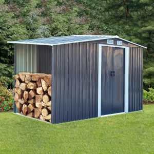 Steel Garden Storage Shed with Gable Roof Top and Firewood Storage