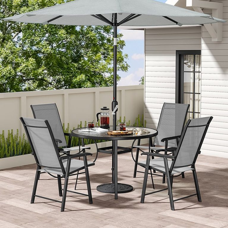 Black Outdoor Dining Set with Glass Top