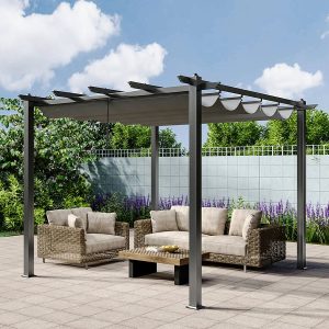 228CM Height Aluminum Framed Garden Pergola with Retractable Canopy