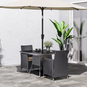 Black Rattan Outdoor Dining Set with Square Table and Chairs