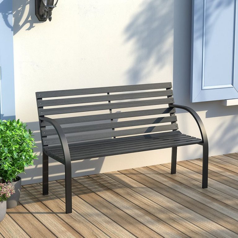 123CM Wide Black Metal Outdoor Bench