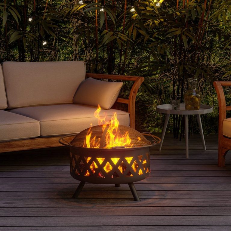 Outdoor Fire Pit With BBQ Grill Wood Burner Round Fire Bowl With Spark Screens