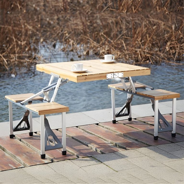 Outdoor Solid Wood Foldable Table Benches Set