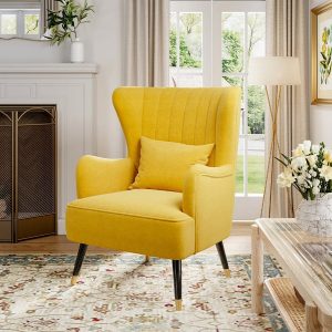 Comfortable Velvet Wingback Armchair with Cushion