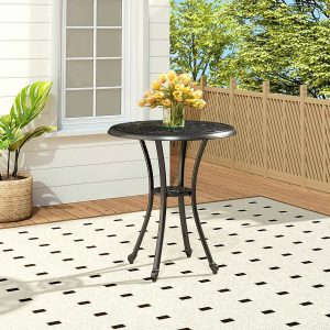 Black Round Patio Dining Table with Umbrella Hole