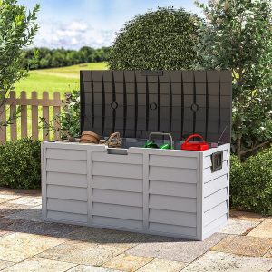 290L Plastic Lockable Grey Garden Storage Box with Black Cover