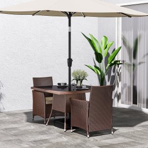 Brown Rattan Outdoor Dining Set with Square Table and Chairs