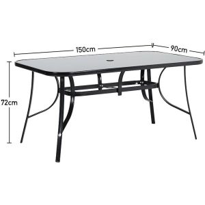 Rectangular Outdoor Dining Table with Tempered Glass Top and Parasol Hole