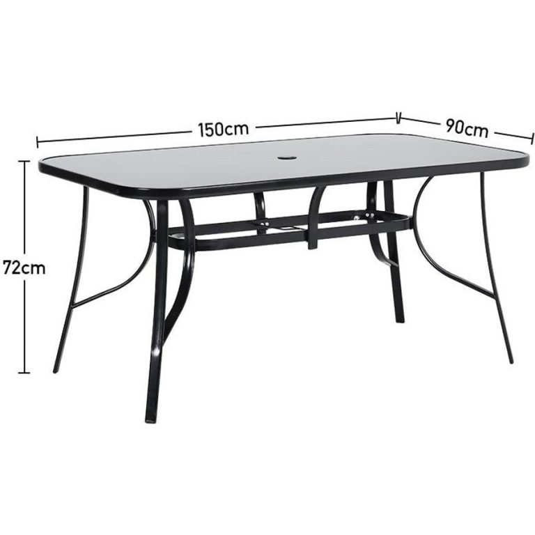 Rectangular Outdoor Dining Table with Tempered Glass Top and Parasol Hole