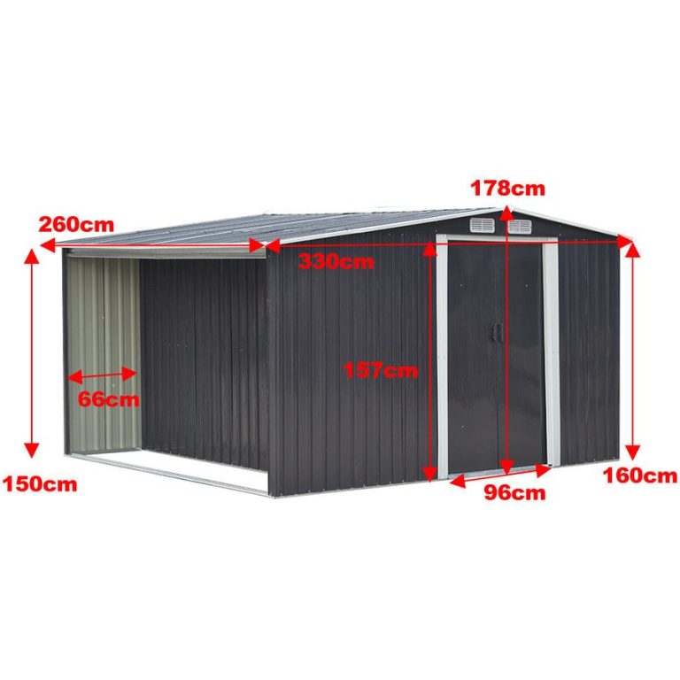 Steel Garden Storage Shed with Gable Roof Top and Firewood Storage