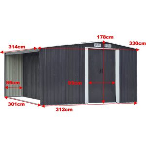 Steel Garden Storage Shed with Gable Roof Top and Firewood Storage