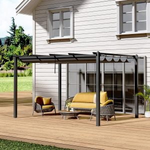 228CM Height Aluminum Framed Garden Pergola with Retractable Canopy