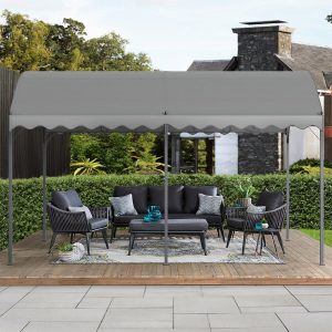 Outdoor Metal Arched Pergola Car Canopy with Shade - Dark Grey / 35.6kg