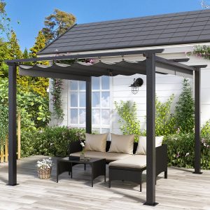 3x3M Pergola with Retractable Sun Shade Canopy - Grey