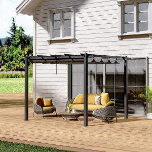 Garden Aluminum Patio Pergola with Canopy - Dark Grey / 33kg