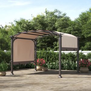 Metal Pergola with Adjustable Canopy and Wireless Speaker - Beige