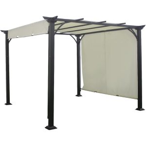 Square Garden Pergola with Retractable Canopy - Black