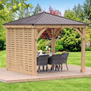 Meridian Gazebo 10ft Gazebo - Natural Cedar / Triple Privacy Wall