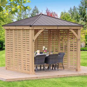 Meridian Gazebo 10ft Gazebo - Natural / Single Privacy Wall