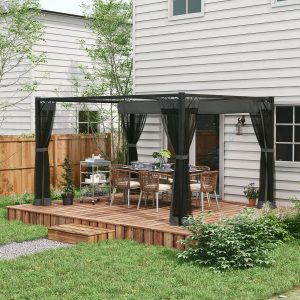 Outsunny Retractable Pergola Canopy with Nettings - Grey / 42kg