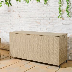 New Hampshire Cushion Box - Natural Cream Colour - Steel Frame Outdoor Patio Storage Chest for Storing Cushions and Other Items