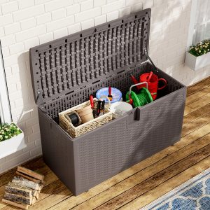 99-Gallon Rattan Garden Storage Outdoor Deck Box - Brown