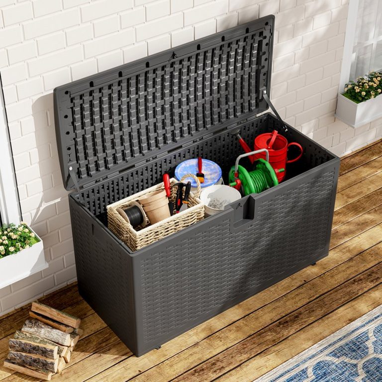 99-Gallon Rattan Garden Storage Outdoor Deck Box - Black