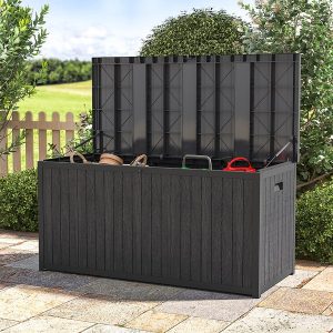 Outdoor Garden Shed Container Storage Chest Box with Hinges 430L - Black