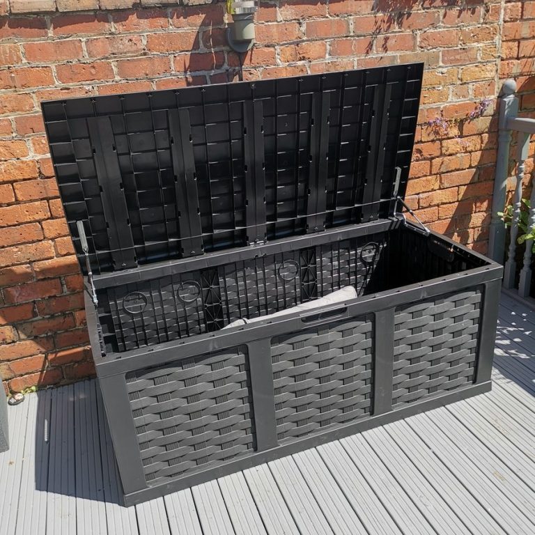 Huge XXL 634 Litre Rattan Style Garden Cushion Storage Box with Sit on Lid - Black