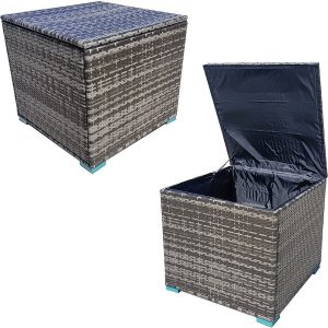 Rattan Garden Storage Box With Lid - Grey