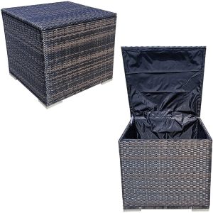 Rattan Garden Storage Box With Lid - Mix Brown