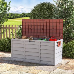 290L Outdoor Lockable Shed Storage Box with Lid - Brown