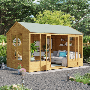 Petra Tongue and Groove Reverse Apex Summerhouse  - Wooden / 12x8 ft / Yes