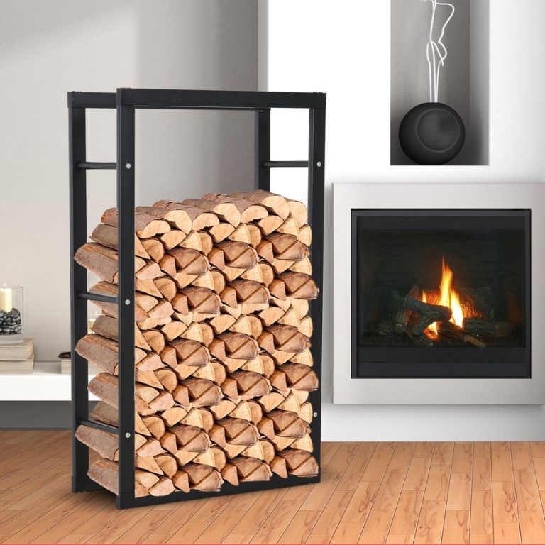 HOMCOM Metal Firewood Log Holder Rack - Black / 60cm